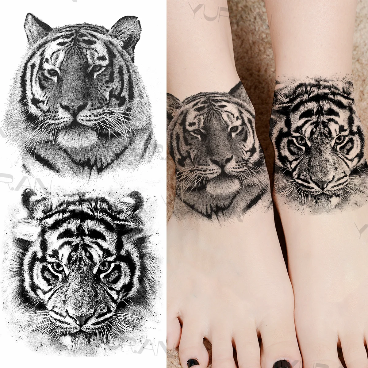 Black Lion Temporary Tattoos For Women Men Realistic Tiger Geometric Rose Flower Fake Tattoo Sticker Arm Body Tatoos Armband