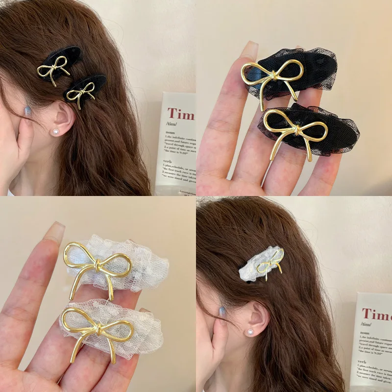 Mesh Bow Lace Duck Clip Female Korean Bangs Broken Hair Clip 2024 New High-Grade Side Clip Hair Accessories