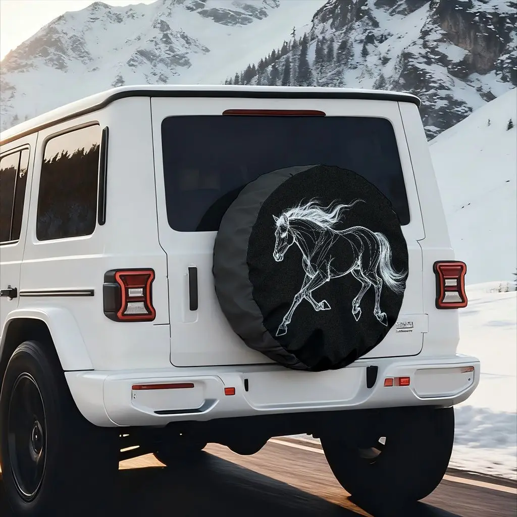 Galloping Horse Sketch Spare Tire Cover Durable Vinyl Wheel Protector for SUV Truck Off-Road