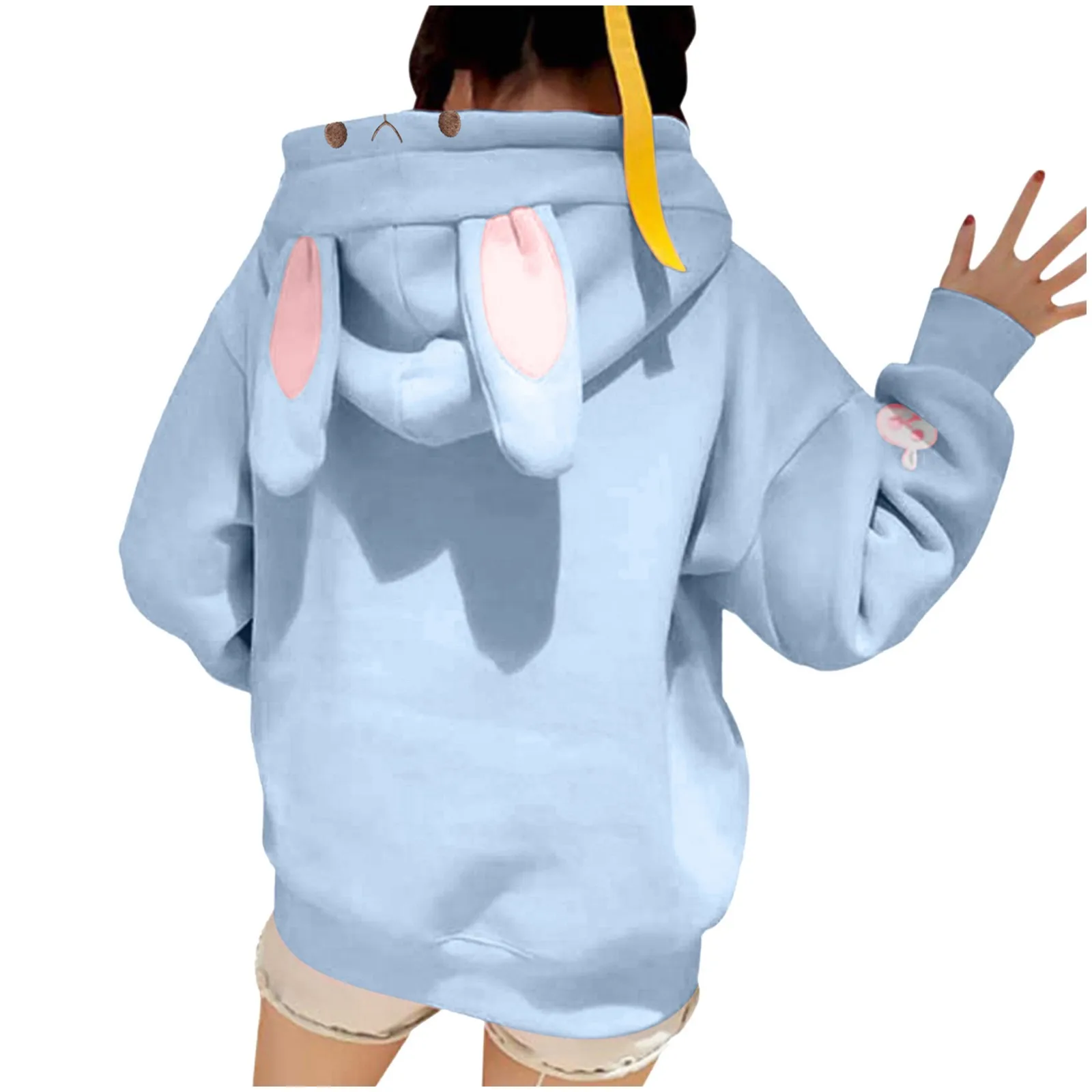 Sudaderas con Orejas de conejo para mujer, sudaderas con capucha de conejito Harajuku con orejas, ropa Kawaii para niñas, chaquetas de chándal de gran tamaño de manga larga