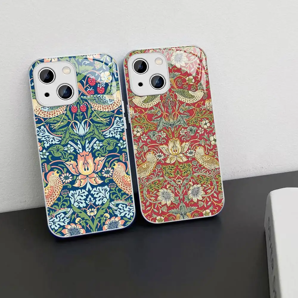 

William Morris Strawberry For IPhone 14 13 12 Mini 11 Pro XS Max X XR 14 Plus Tempered Glass Cover