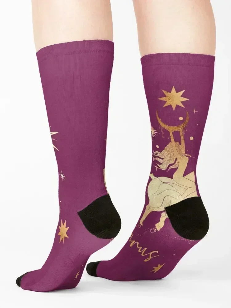 Taurus Astrological Sign Woman Riding a Bull in the Stars - Golden Gray Socks shoes loose Lots gift Women Socks Men's