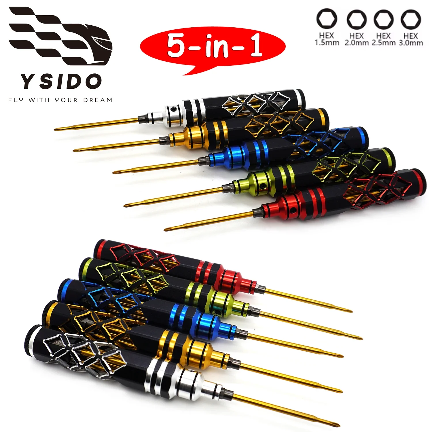 

​YSIDO 1.5mm 2.0mm 2.5mm 3.0mm Hex Screw Driver Screwdriver Set Hexagon Tool Kit For FPV Racing Drone Heli Airplanes RC Car Boat