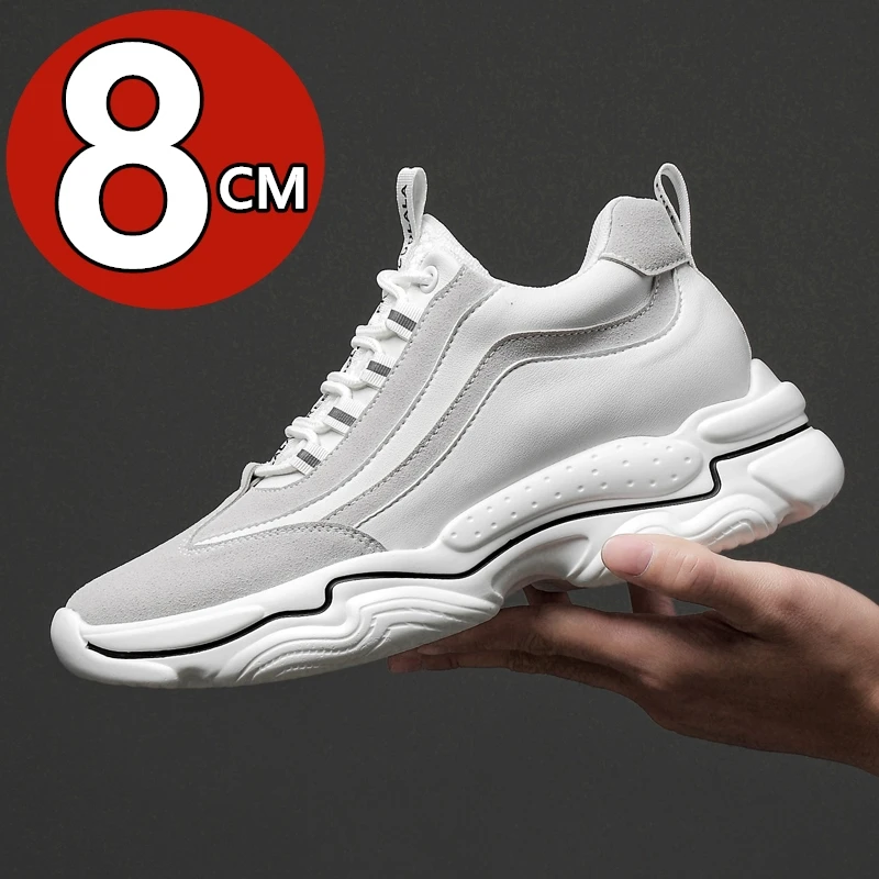 2026 Genuine Leather Men Elevator Shoes Heightening Shoes Height Increasing Shoes Insoles 8CM Lift Man Sport Dad Shoes