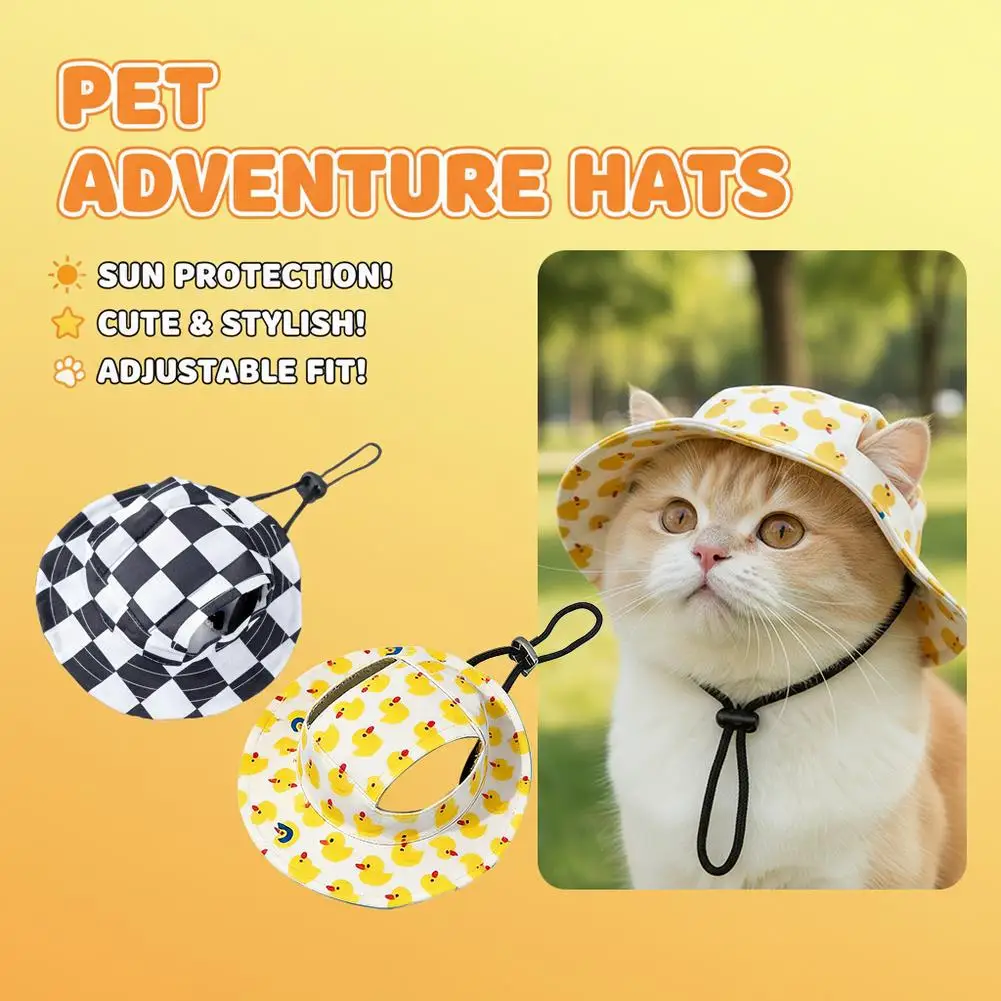 Pet Bucket Hat Summer Sun Protection Cap Lightweight Polyester Adjustable Strap Outdoor Sun Shade Hat For Dog Cat