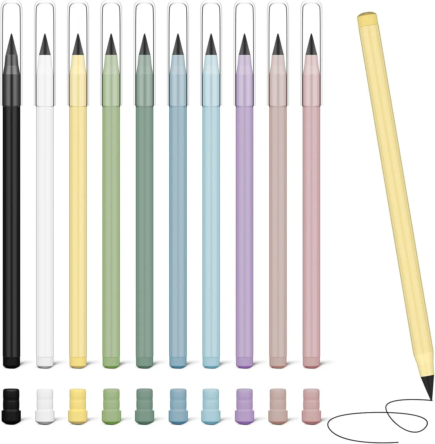 

10 Pack Infinity Pencils with 20 Erasers - No Sharpening, Reusable, Eco-Friendly for Writing & Drawing