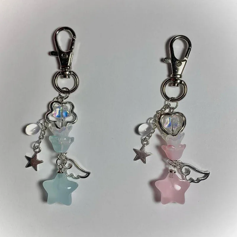 

Handmade Flower Blue Pink Star Pendant cute keychain y2k