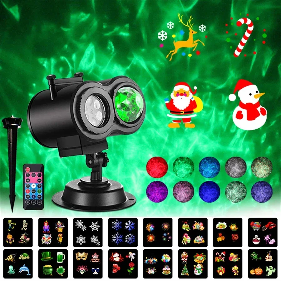 16 Slides Ocean Wave Christmas Projector Lights 2 in 1 Pattern Projection Lights Outdoor Snowflakes Projector Landscape Light