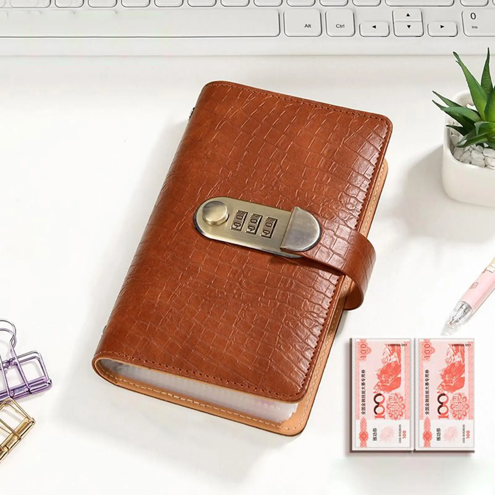 Libro de Desafíos de Ahorro con Candado de Combinación, Libro Planificador de Presupuesto, Organizador de Cartera de 100 Páginas