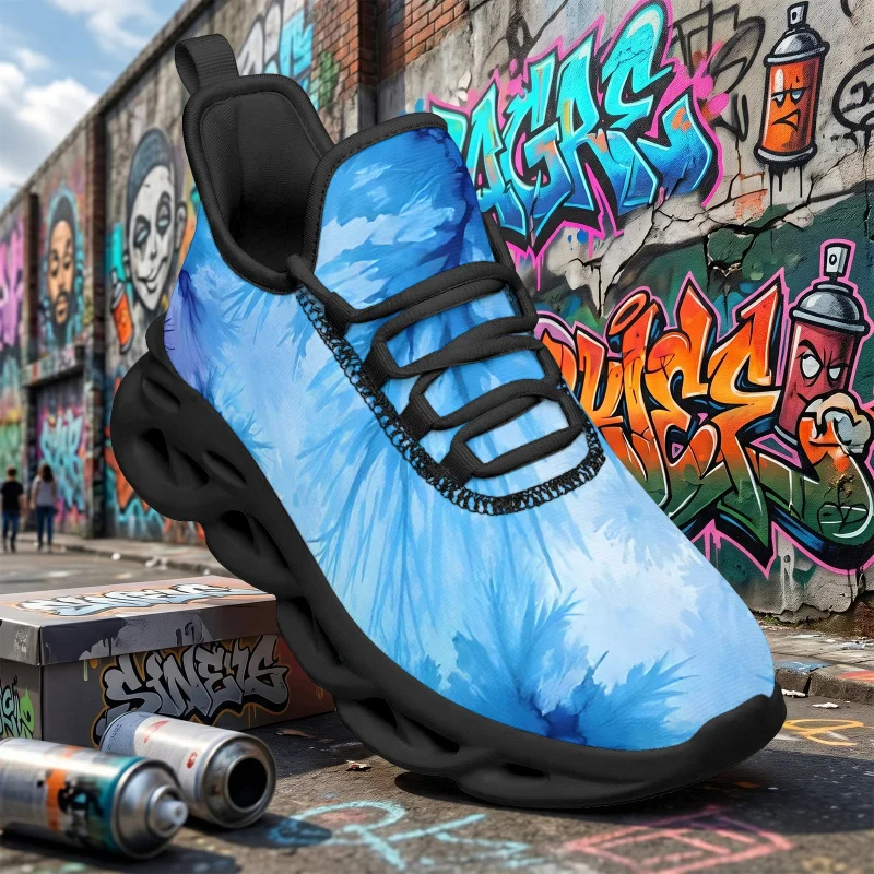 COOLCUSTOMIZE Zapatillas de hombre modernas con estampado tie-dye degradado azul marino, mocasines de moda de ajuste ancho, transpirables, tallas grandes