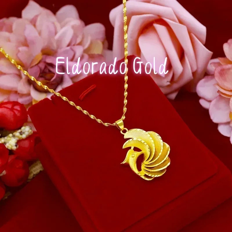 Eldorado Gold  9999 Real Gold 24K Peacock Women Necklace Real Gold Fashion Retro Peacock Women Collarbone Chain
