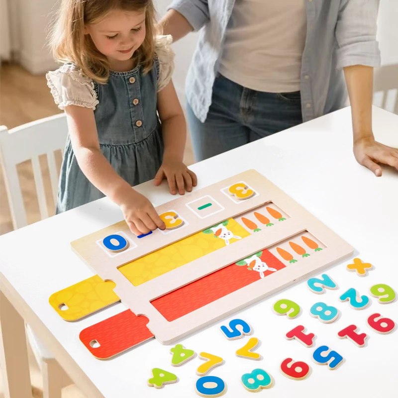 Montessori Addition And Subtraction of Numbers Math Toys For Toddlers Color Cognition Learning Board Toys Wooden Counting Game