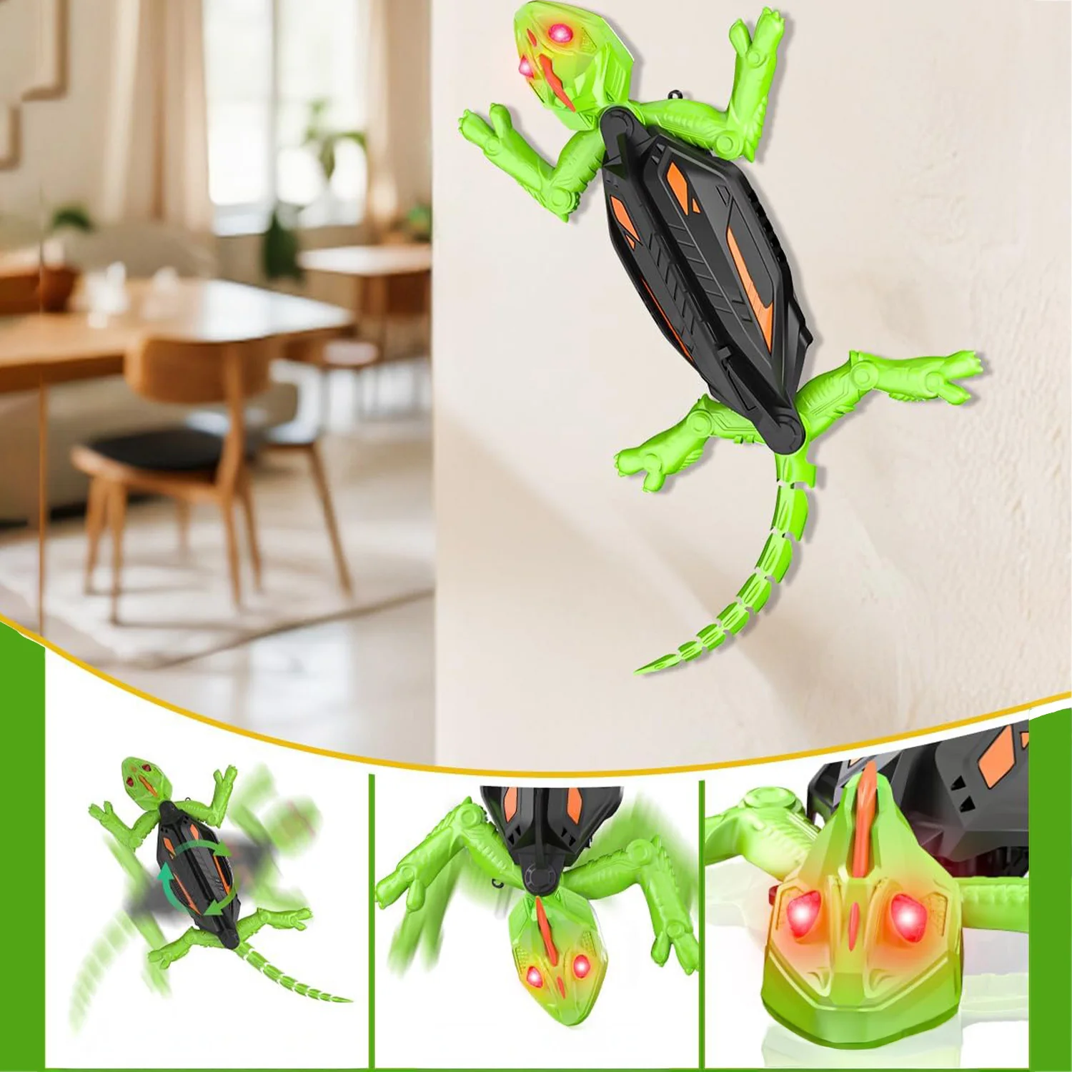 Wandkletterender Gecko, Leuchtendes Eidechsen-Wandkriechtier, Ferngesteuertes Eidechsen mit LED-Augen, 360 ° Rotierender Elektrischer Reptilien-Roboter für Boden und Wand, Weihnachts- und Geburtstagsgeschenk – Detail 3