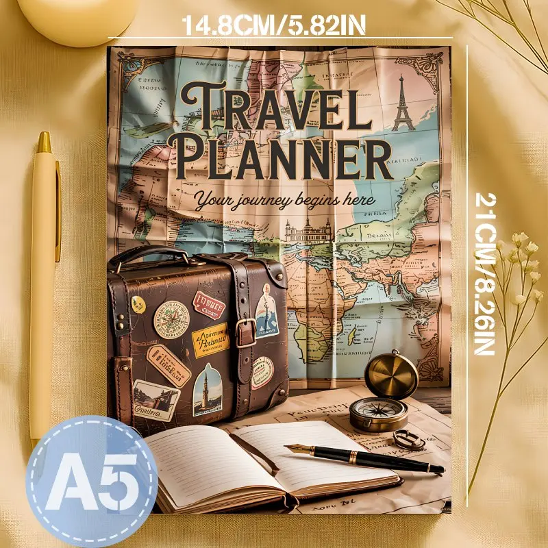 A5 Paper Travel Planner Journal, Undated Adventure & Road Trip & Vacation Organizer, Ideal Gift for Travel Enthusiasts