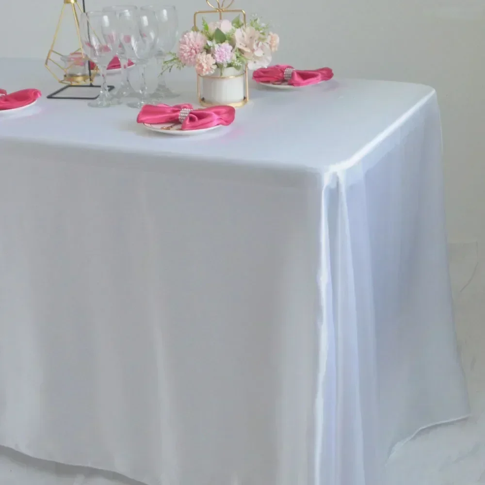 Satin Rectangle Tablecloth For Wedding Mariage Party Decoration Baby Shower Christmas Restaurant Banquet Table Cloth（White/Red)