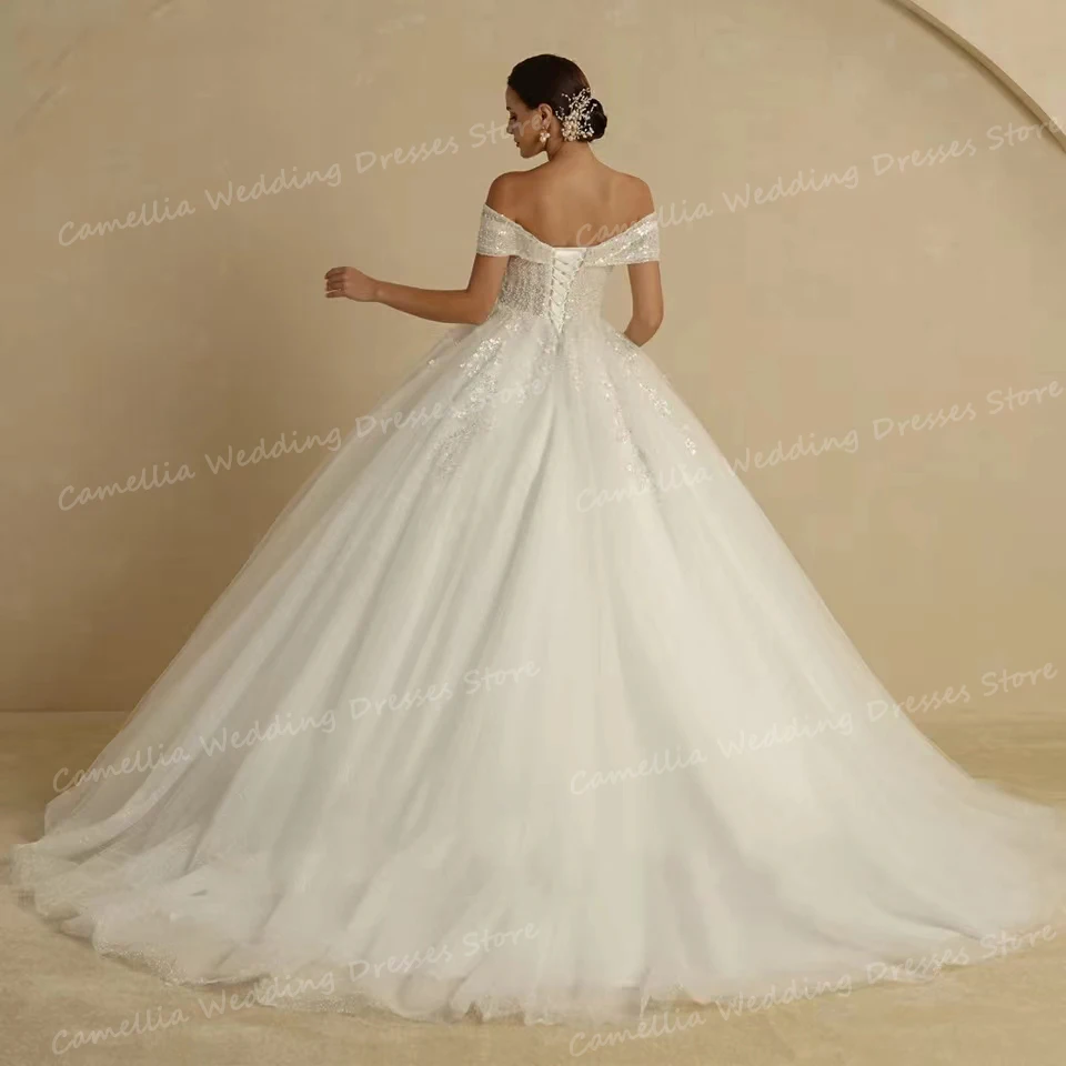 Vestidos de casamento feminino com renda, linha A, sem mangas, fora do ombro, tule, vestidos de baile, elegante, sexy, querida, 2024