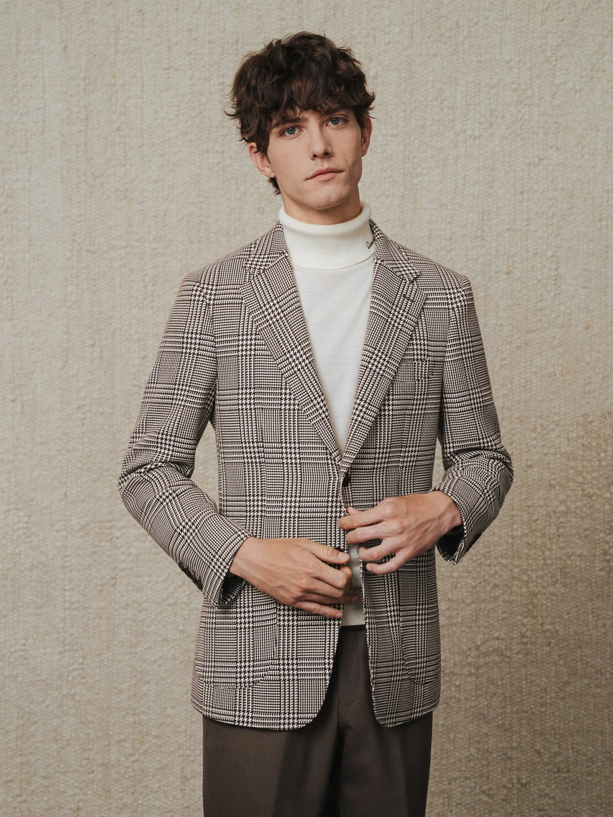 Men's 95% Wool 5 %Cashmere Blazer Prince of Wales Check Pattern Heavyweight Winter Blazer for Business Casual Premium Solid 44