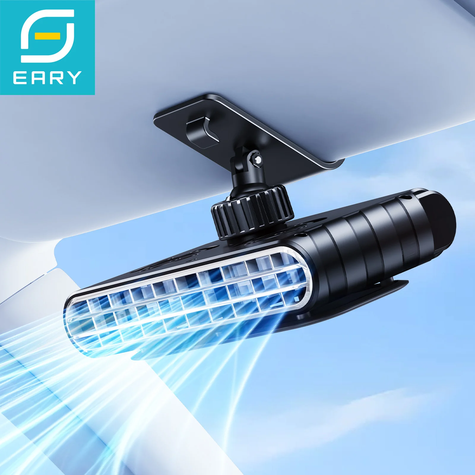 Eary Wireless Car Clip Fan for Sun Visor 3000mAh Rechargeable Portable Fan 360° Rotate 5 Speeds USB Cooling Clamp Cooler for SUV