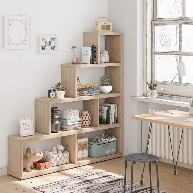 6 Cube bookshelf, free-standing 6 cube stepped L-shaped stepped Corner open bookshelf, 61 x 11.5 x 64 inches (natural)