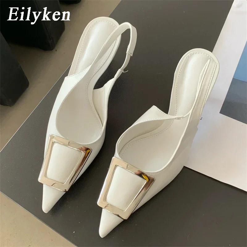 Eilyken 2024 Spring New Brand Women Pumps Snadals Fashion Square Buckle Shallow Slip On Slingback Pointed Toe Dress Shoes