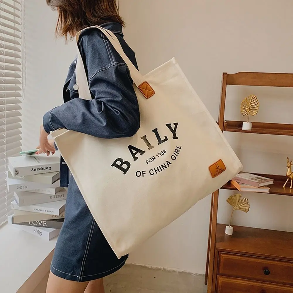 Letter Canvas Bag Girls Student Portable Casual Shoulder Bag Large Capacity Portable Tote Bag Mommy Shopping