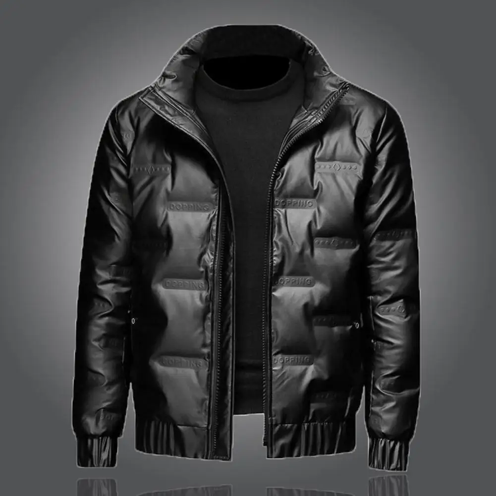 Men Down Jacket Stylish Men\'s Down Cotton Jacket Warm Regular Fit Coat with Stand Collar Zipper Closure for Autumn Winter Solid