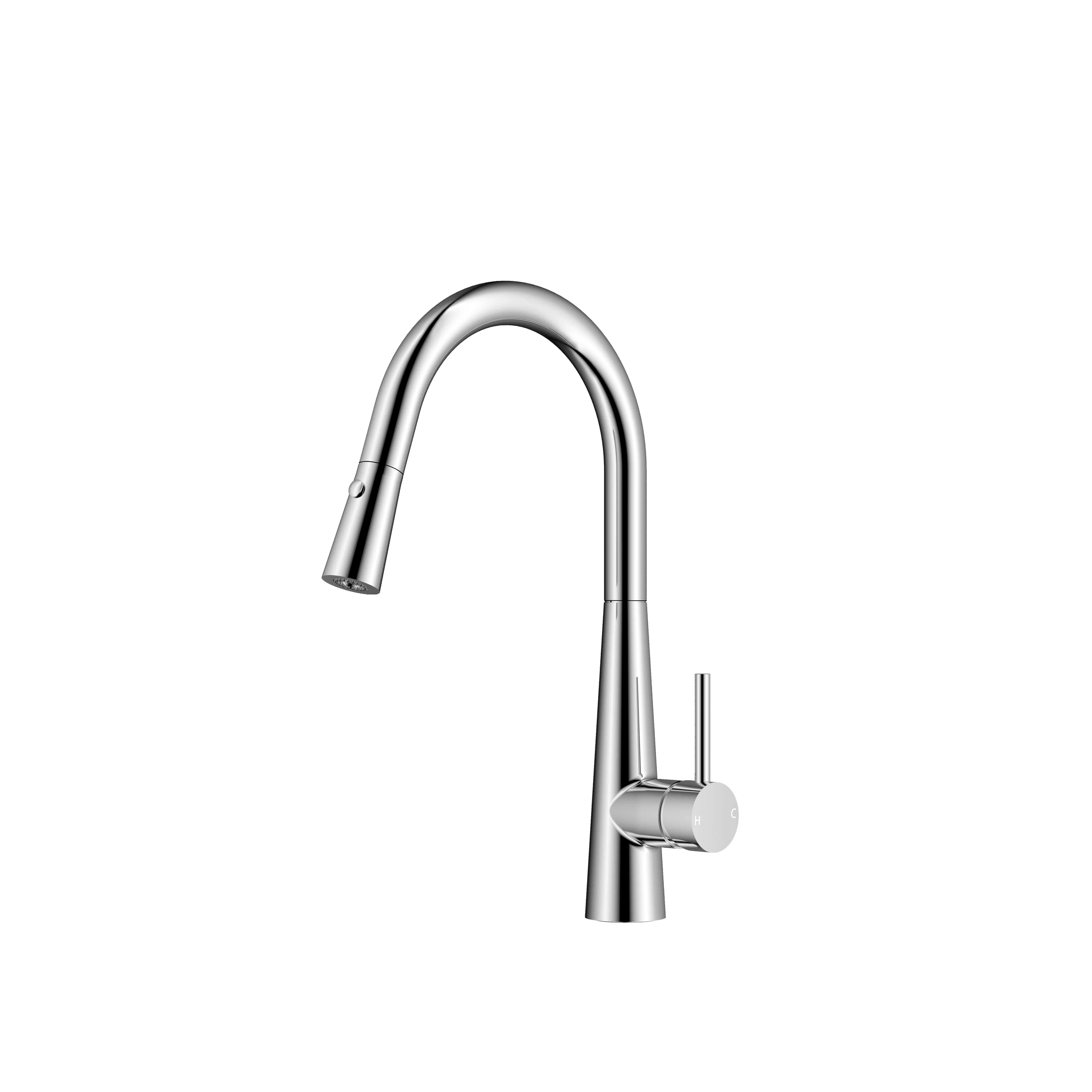 005 Modern Contemporary Ceramic Matte Black Kitchen Faucet with Pull-down Sprayer High Arc Single Handle Kitchen Sink Faucet