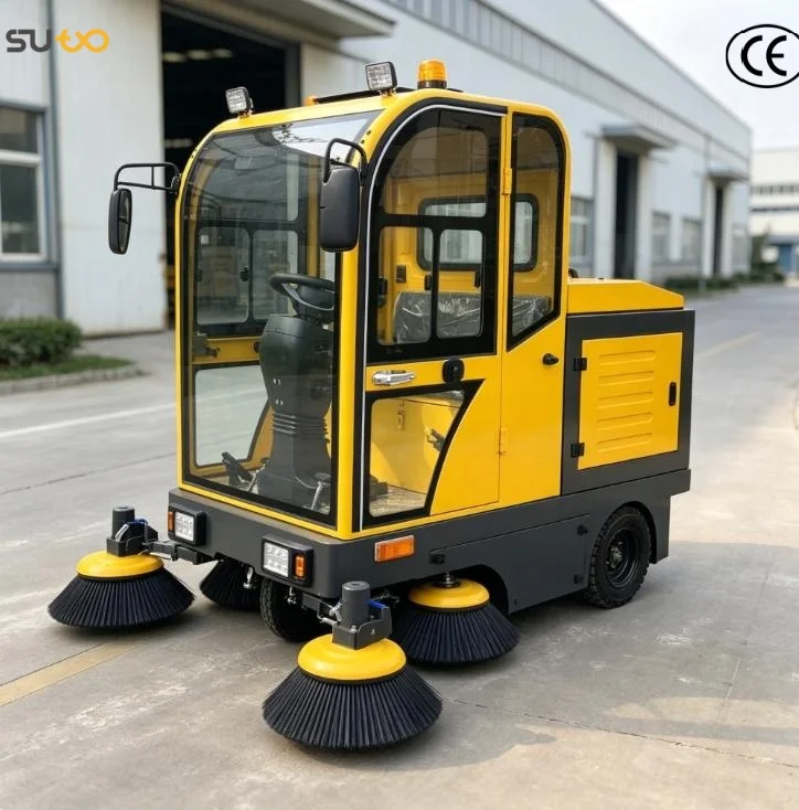Commercial Electric Ride-on Sweeper 1900mm with Cabin for Outdoor Cleaning in Factories and Office Campuses