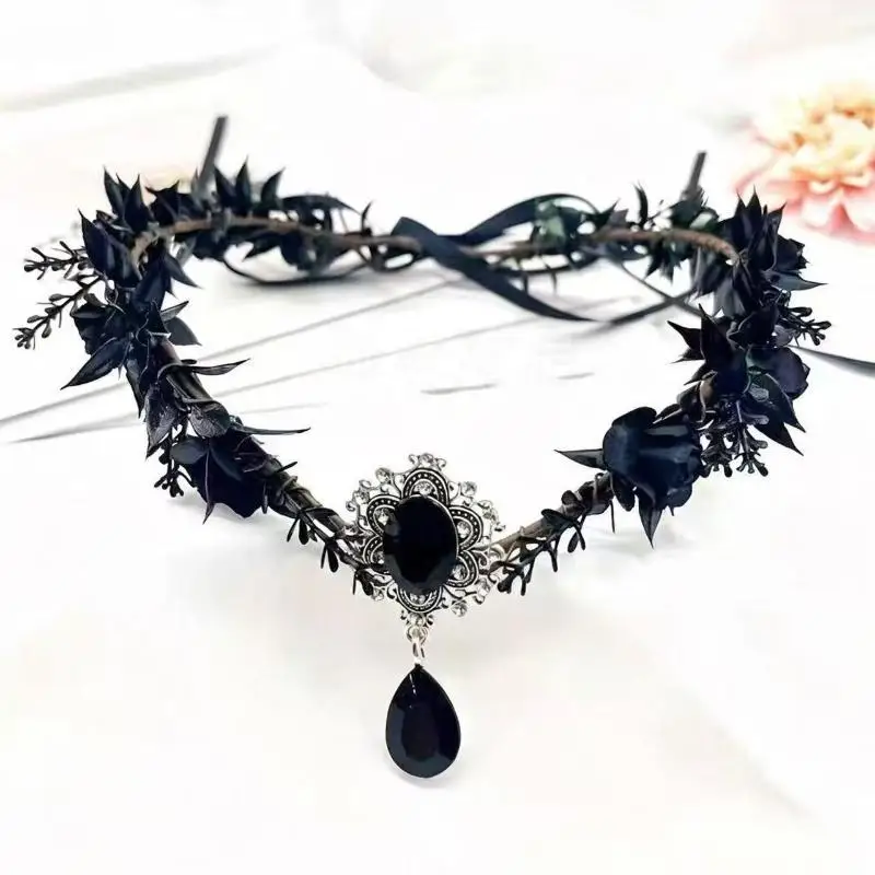 Modische Blumenranken-Elfenkrone Fantasy-Diadem Elfen-Tiara Stirnband Künstlicher Blumenkranz Feenkopfschmuck für Waldhochzeiten – Detail 3
