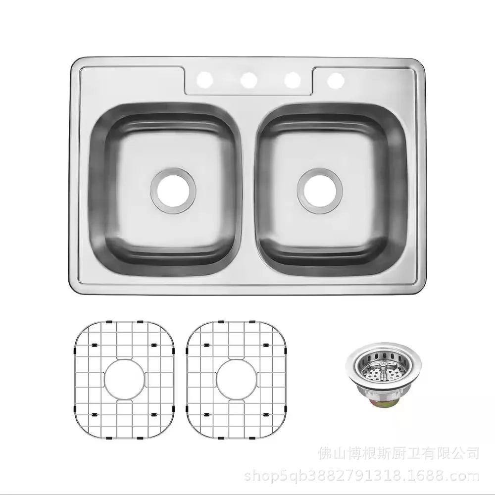 

Встроенная раковина из нержавеющей стали 304, двойная раковина, европейская и американская, 50/50, двойная, большая, для мытья посуды, овощная 8456