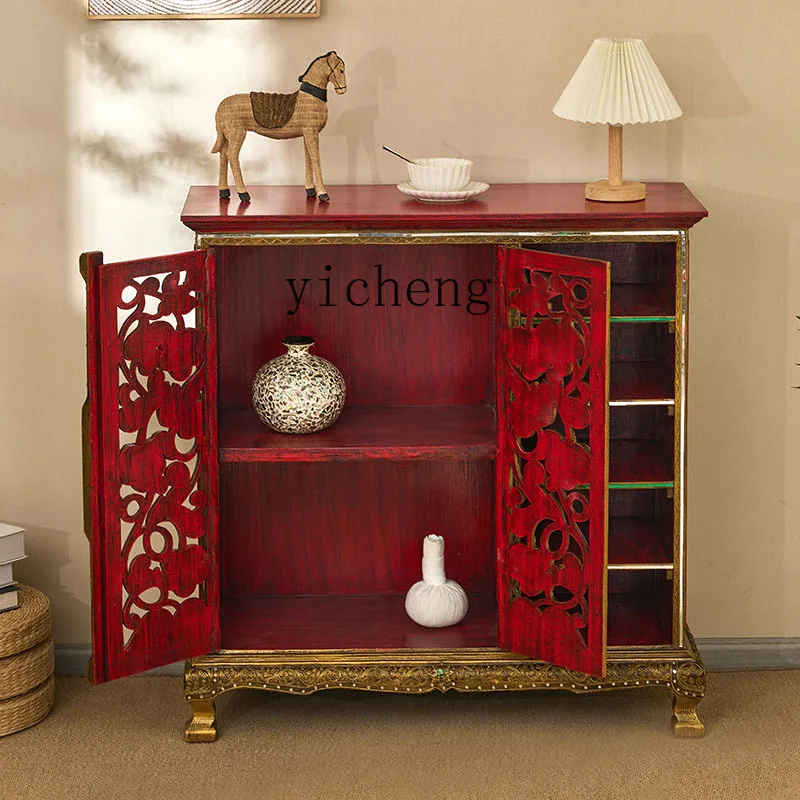 

Solid Wood Shoe Cabinet Home Living Room Vintage Carved Entrance Table