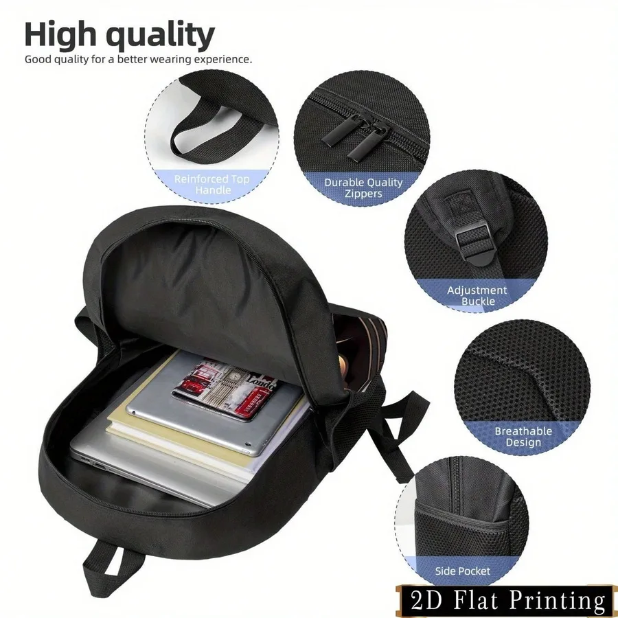 

Black Backpack With Adjustable Straps Side Pockets Durable Zipper Large Capacity For Commuting Travel Gym