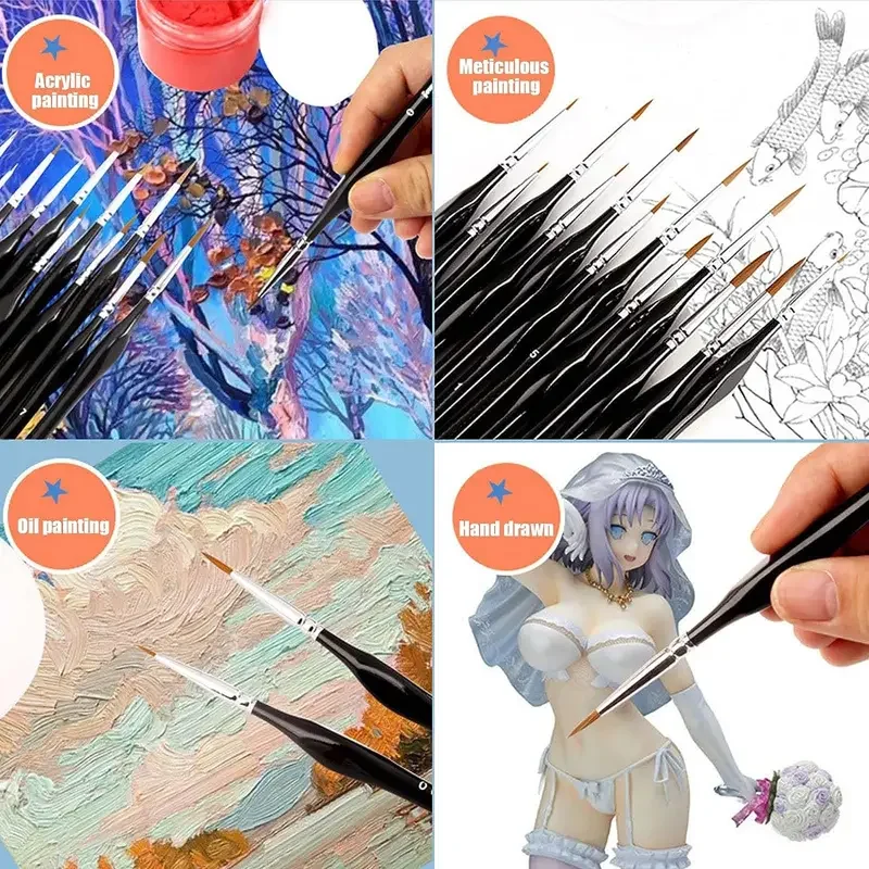 10-teiliges Miniatur-Malpinsel-Set – feine Nylonborsten für Acryl-, Aquarell- und Ölmalerei | Spitzes Künstlerstift mit Etui – Detail 5