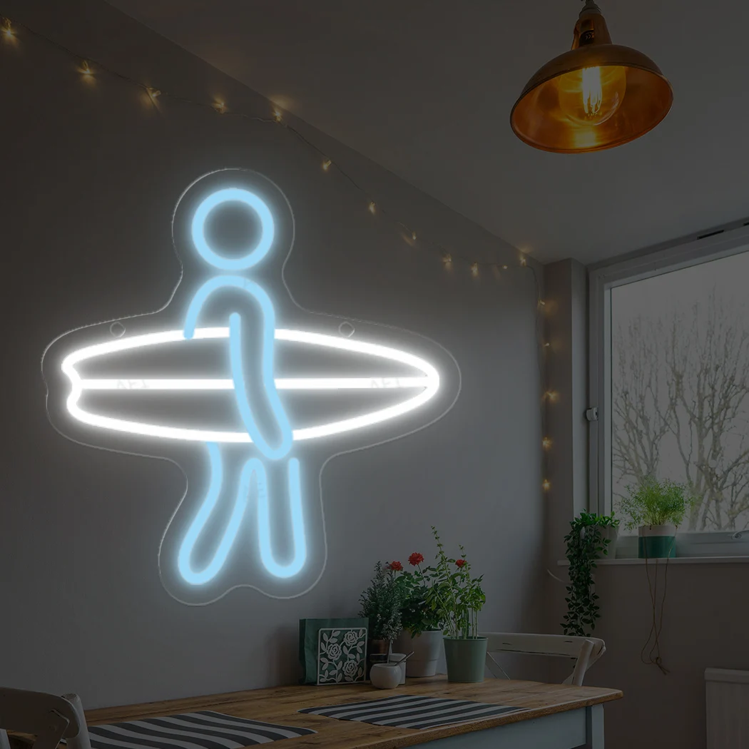 Enseigne lumineuse au néon de planche de surf pour magasin, maison, chambre à coucher, décoration de fête, enseigne murale de surf à LED, USB 62