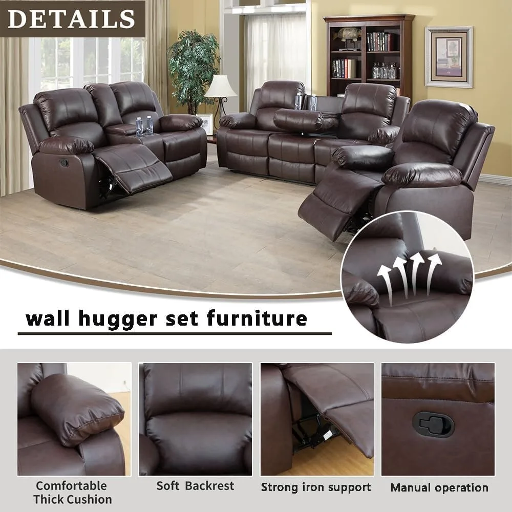 

Bonded Leather Living Room Furniture Set Reclining Sofa Set Loveseat Furniture Sets in Living Room Sofa Recliners 3 Pieces