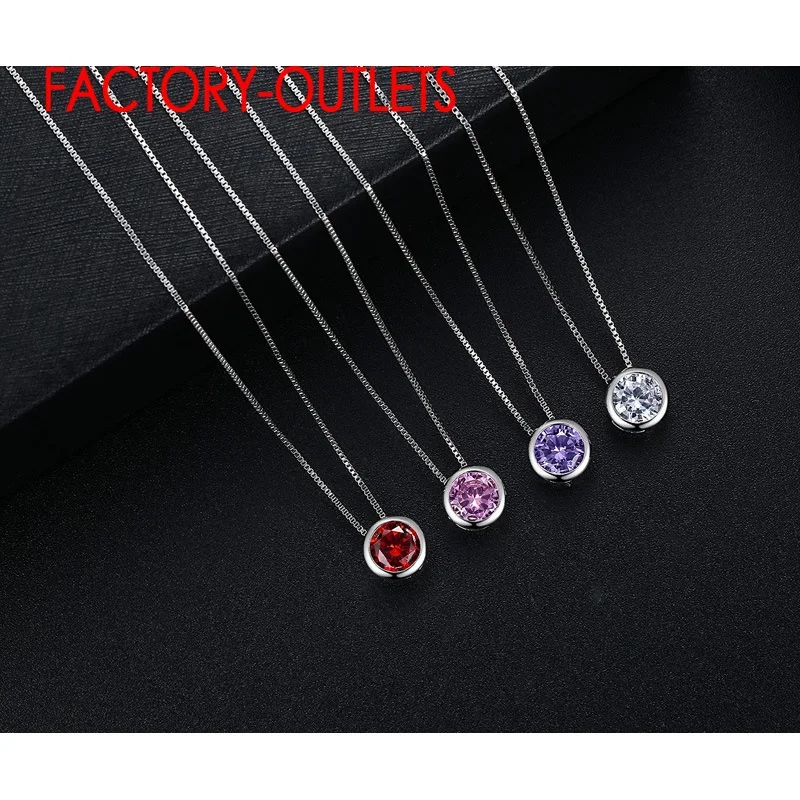 925 Sterling Silver Pendant Necklace For Decoration 9 Colours Fashion Jewelry CZ  Crystal Women Girls Party Engagement