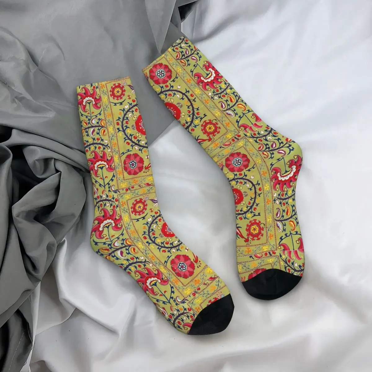 Lakai Suzani Uzbekistan Floral Embroidery Print Socks Harajuku Soft Stockings All Season Long Socks Accessories for Man Woman