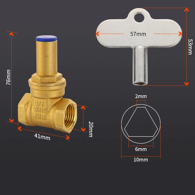 DN15 DN20 DN25  Brass Gate Valve With Lock Inside The Triangle Key Water Pipe Water Meter Front Anti-theft Lock Valve