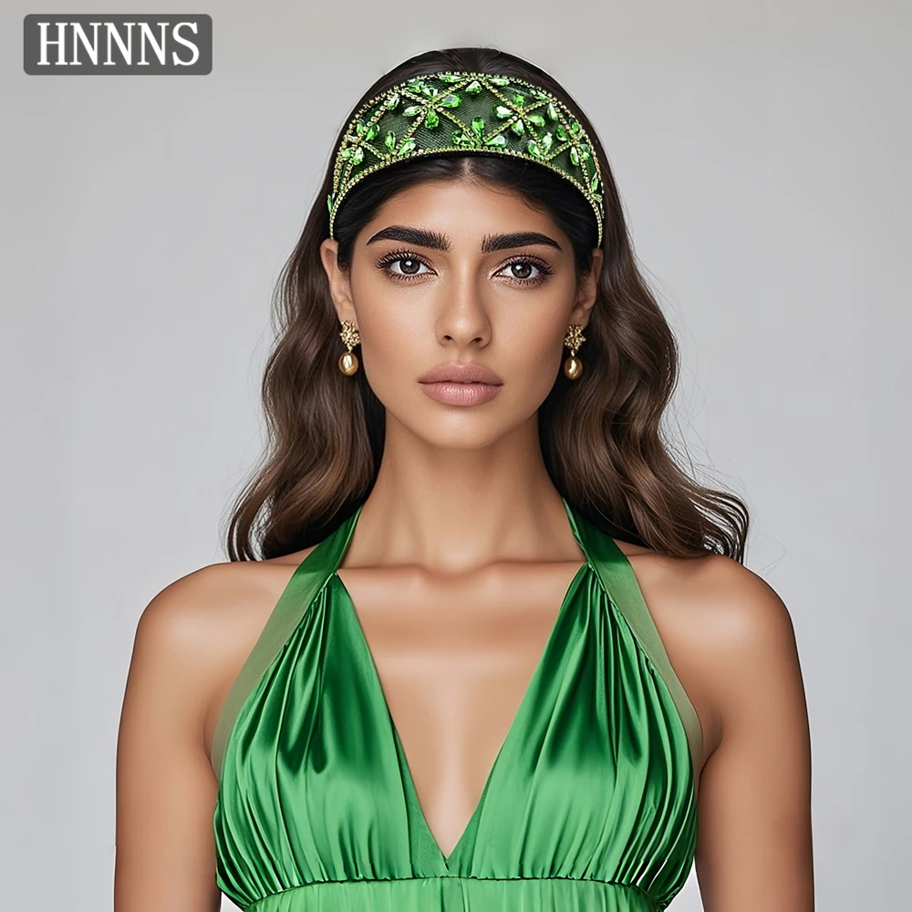 TOPQUEEN Retro Bride Green Beaded Wedding Hair Accessories Hand-Inlaid Ladies Fashion Christmas Party Everyday Headband YXA30