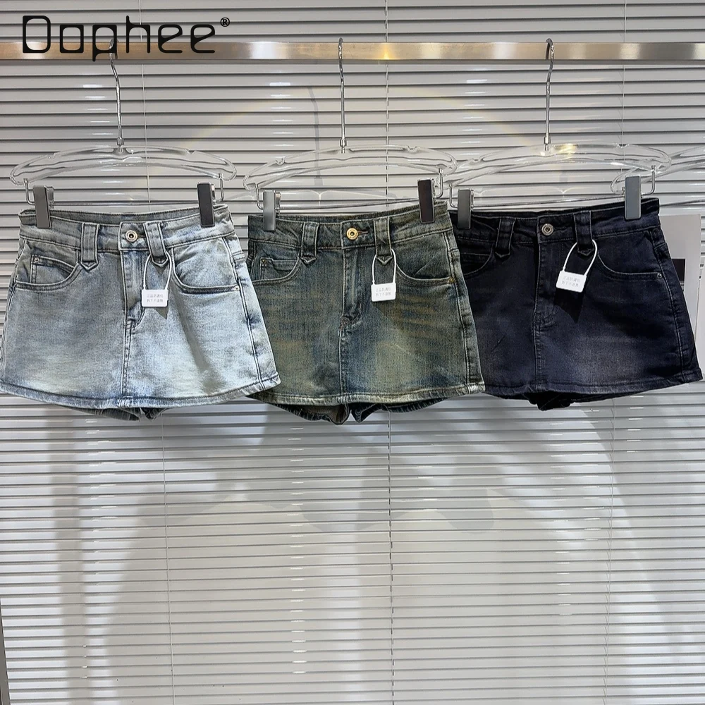 

Streetwear Woman Short Denim Blue Skirt 2024 Spring and Summer New Hot Girl Washing Anti-Exposure Jean Hip Skirts for Women