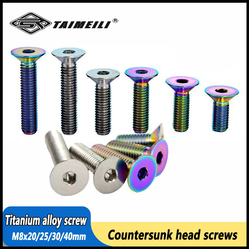 TAIMEILI GR5 TC4 Titanium Alloy Countersunk Head Hex Socket Screw M8x20/25/30/40mm Motorcycle Bicycle Mod Repair 1/2/4/8/10PCS