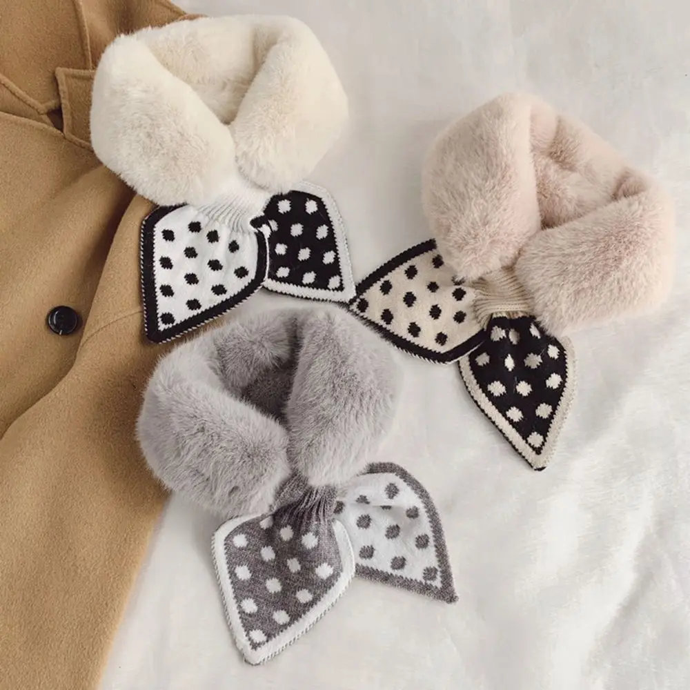 New Fashion Bow Plush Knit Soft Warm Scarf Women Winter Faux Rabbit Fur Thicken Windproof Lady Cross Scarf