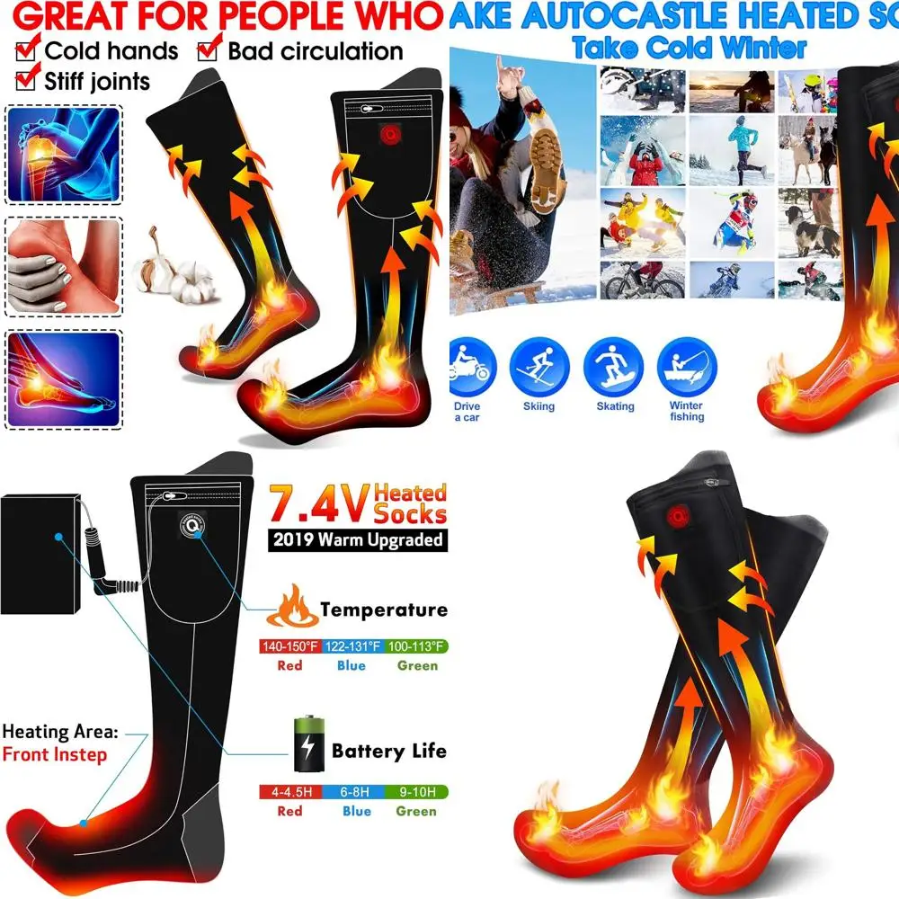

Носки с подогревом 7,4 В, перезаряжаемые носки с электрическим подогревом, теплые зимние носки для кемпинга для мужчин и женщин, толстые хлопковые носки на батарейках