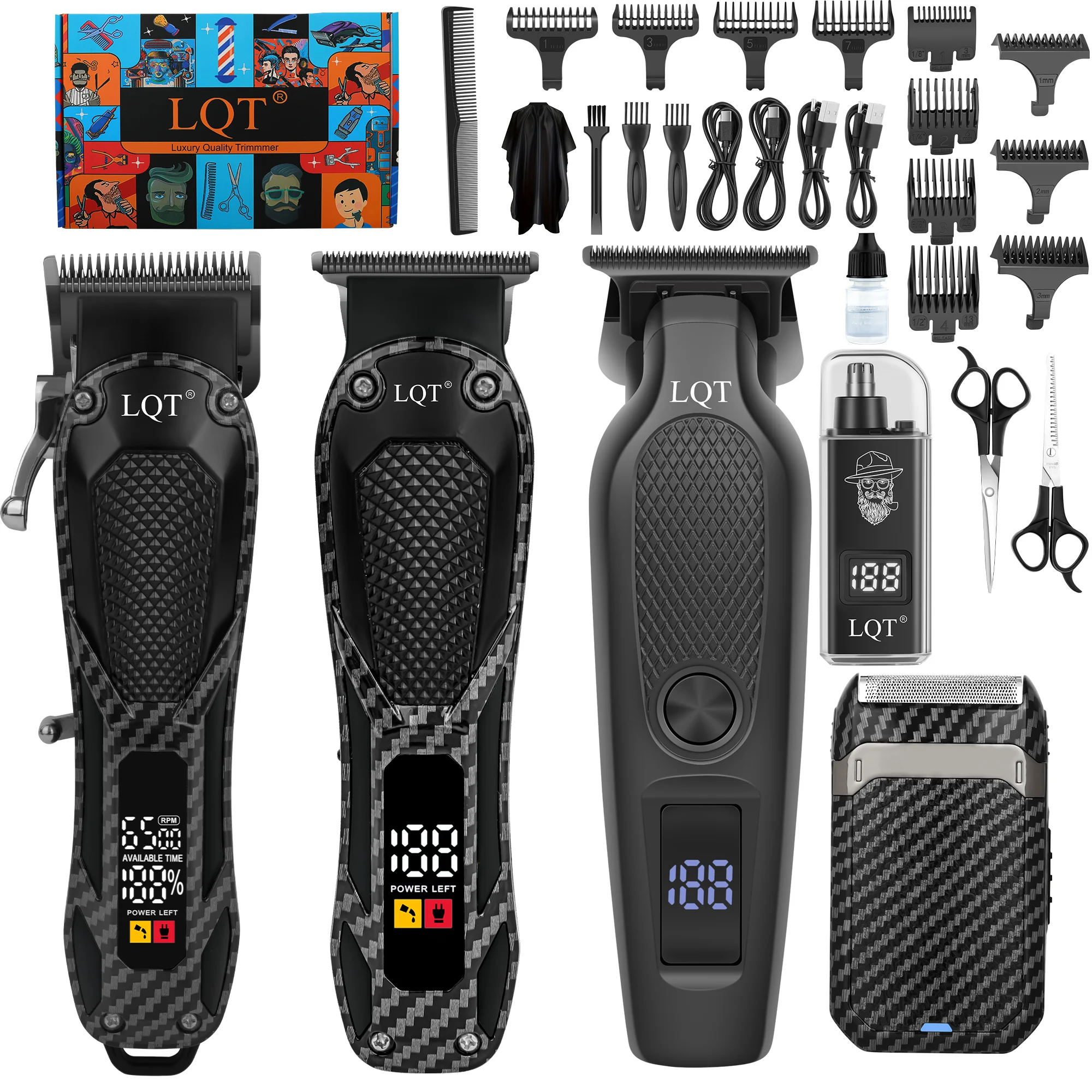 4 in 1 Men's Grooming Kit Hair Clipper Beard Trimmer Body Groomer Nose Trimmer LCD Display USB Rechargeable T Blade Shaver