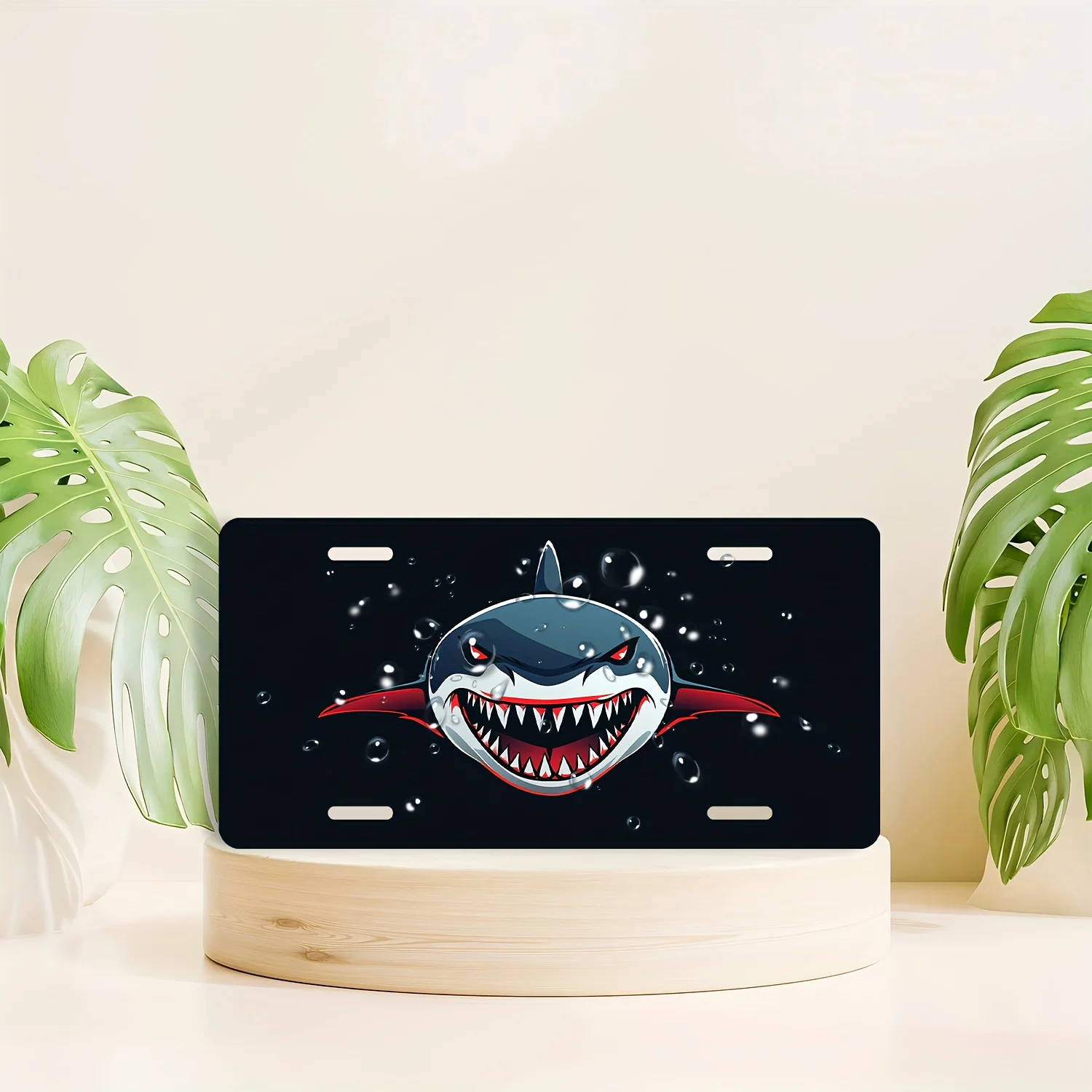 Aggressive Shark Face Aluminum License Plate Cover, 12
