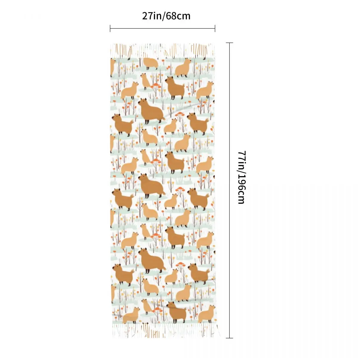 Flat Pattern Of Capybaras And Trees Pattern Tassel Scarf Women Soft Versatile Female Shawls Wraps Female Winter Fall Scarves