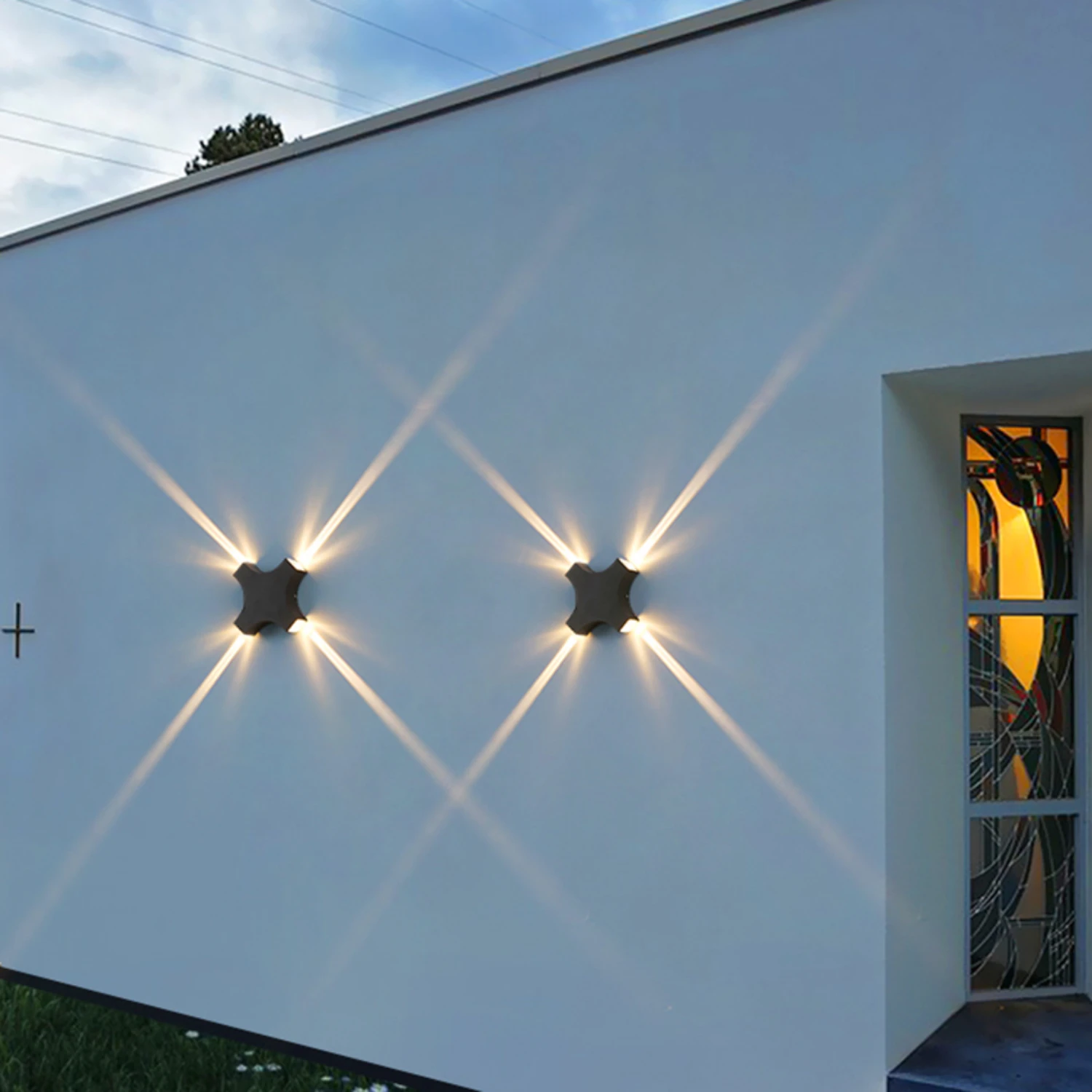 New Enhance your outdoor space with this stylish modern waterproof LED outdoor wall lamp featuring 4 sides illuminating light. I