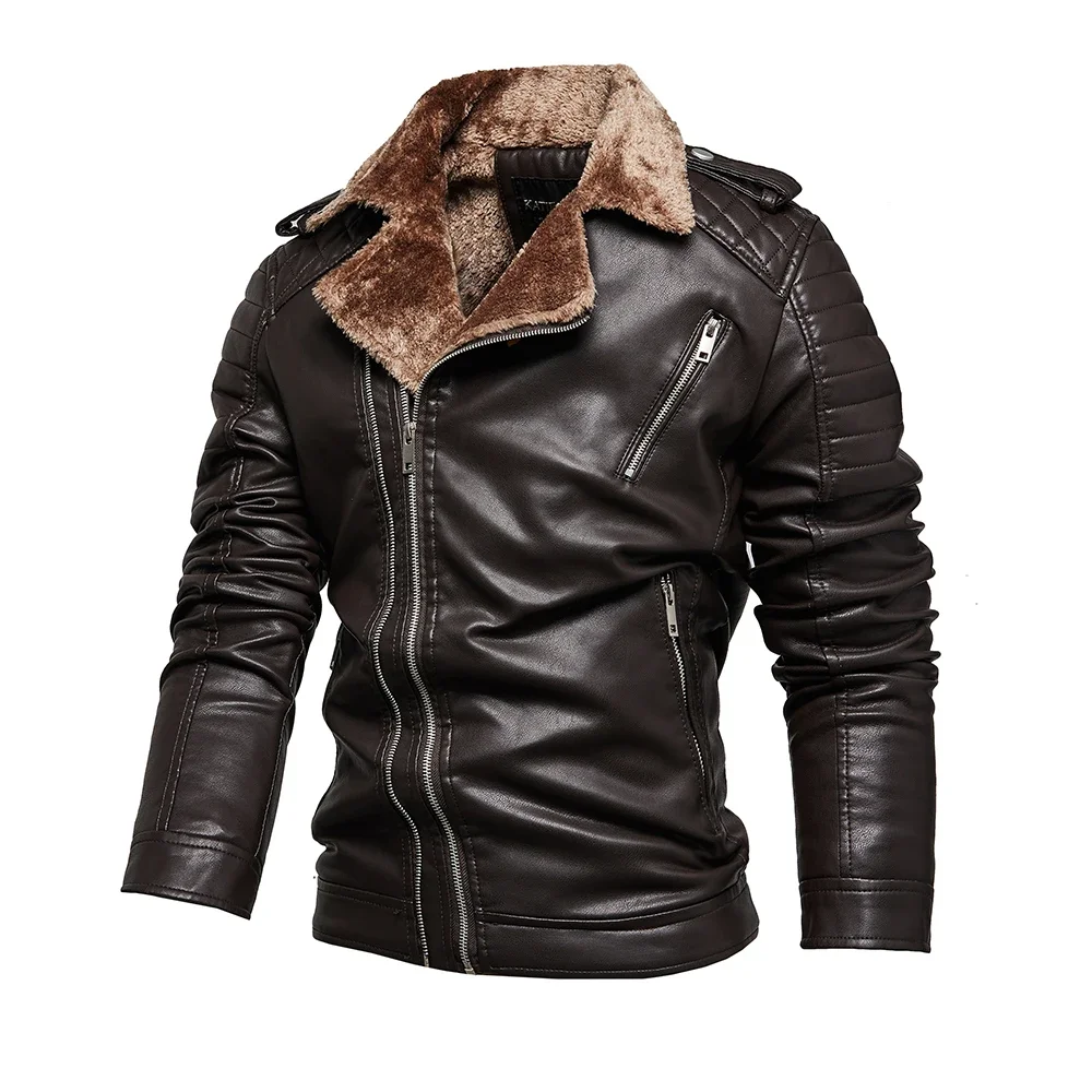 Men's Leather Jackets Autumn Casual Motorcycle PU Jacket Windproof Biker Leather Winter Plush Coats Clothing