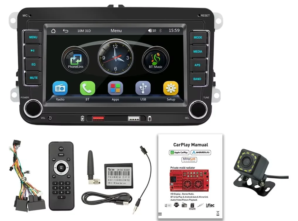 BQCC 7 ''2 DIN HD Auto Media Video RDS Airplay Autoradio Draadloze CarPlay Android Auto Stereo voor VW/SEAT/Skoda/Passat/Golf/Polo