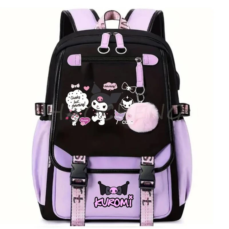 

MINISO Backpack Lovely Kuromi Melody Student School Backpack USB Charge School Bag Teenager Girls Boys 's Backpack